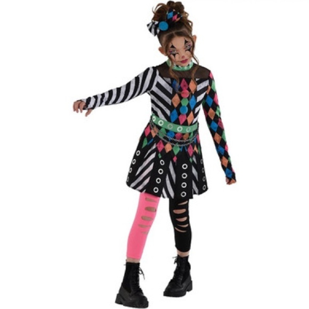 Girls Carnival Terror Halloween Costume – Creepy Circus Harlequin Outfit